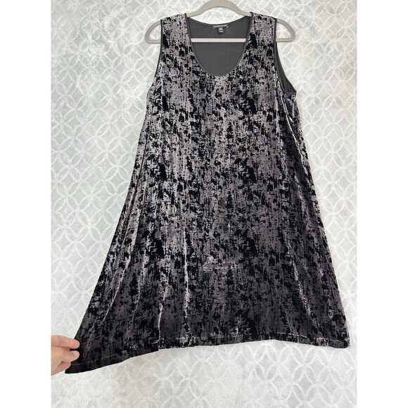 Eileen Fisher Silk Iridescent Velvet U-Neck Dress M Black Gray Marble Sleeveless - Picture 3 of 12
